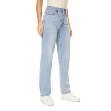 MYOURSA Straight Leg Jeans for Women High Waisted Relaxed Fit Button Fly Distressed Boyfriend Mom Je...