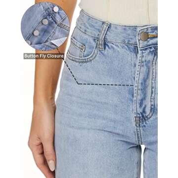 MYOURSA Straight Leg Jeans for Women High Waisted Relaxed Fit Button Fly Distressed Boyfriend Mom Jeans (Light Blue, Small)