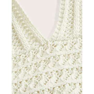 SOLY HUX Women's Stylish Crochet Halter Crop Top in Beige