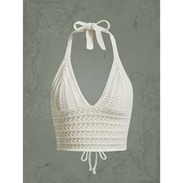 SOLY HUX Women's Stylish Crochet Halter Crop Top in Beige