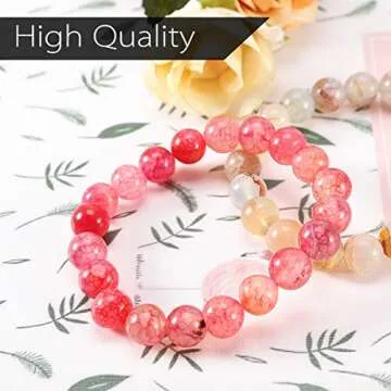 6 Pcs Lava Stone Bead Bracelet, Natural Gemstone Stretchy Bracelets- Aromatherapy Essential Oil Diffuser Healing Chakras Agate Crystal Elastic Lucky Bracelets Gifts for Women Gifts