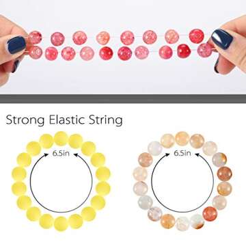 6 Pcs Lava Stone Bead Bracelet, Natural Gemstone Stretchy Bracelets- Aromatherapy Essential Oil Diffuser Healing Chakras Agate Crystal Elastic Lucky Bracelets Gifts for Women Gifts