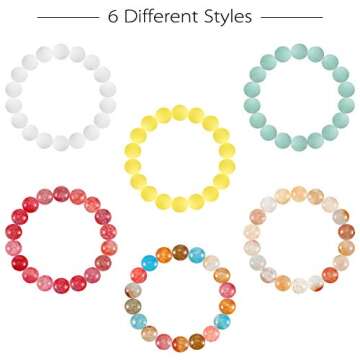 6 Pcs Lava Stone Bead Bracelet, Natural Gemstone Stretchy Bracelets- Aromatherapy Essential Oil Diffuser Healing Chakras Agate Crystal Elastic Lucky Bracelets Gifts for Women Gifts