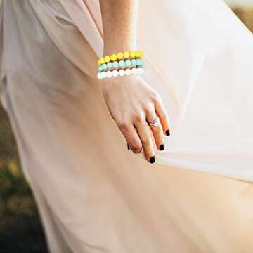 6 Pcs Lava Stone Bead Bracelet, Natural Gemstone Stretchy Bracelets- Aromatherapy Essential Oil Diffuser Healing Chakras Agate Crystal Elastic Lucky Bracelets Gifts for Women Gifts