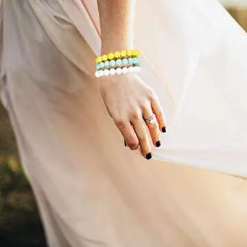 6 Pcs Lava Stone Bead Bracelet, Natural Gemstone Stretchy Bracelets- Aromatherapy Essential Oil Diffuser Healing Chakras Agate Crystal Elastic Lucky Bracelets Gifts for Women Gifts