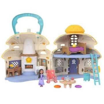 Mattel Disney Wish Micro Doll House Playset - Asha of Rosas Cottage with Asha Doll, Star Figure & 15+ Furniture & Accessories, Travel Toy
