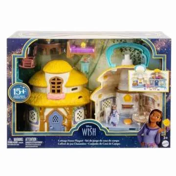 Mattel Disney Wish Micro Doll House Playset - Asha of Rosas Cottage with Asha Doll, Star Figure & 15+ Furniture & Accessories, Travel Toy