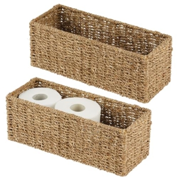 mDesign Small Natural Woven Seagrass Bathroom Toilet Roll Holder Storage Organizer Basket Bin; Use o...