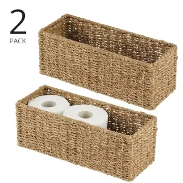 mDesign Seagrass Bathroom Roll Holder Organizer - 2 Pack