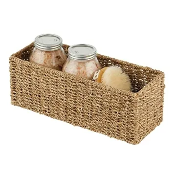 mDesign Seagrass Bathroom Roll Holder Organizer - 2 Pack