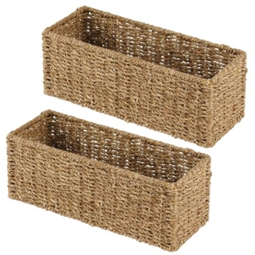 mDesign Seagrass Bathroom Roll Holder Organizer - 2 Pack