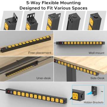 Mountable Long Power Strip, 2100 Joules Heavy Duty Surge Protector Power Strip, Slim Metal Power Bar with 6ft 14AWG Cord, 12-Outlet, ETL Listed,for Wall Mount, Under Desk, Garage, Workshop, and Office