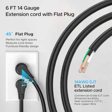 Mountable Long Power Strip, 2100 Joules Heavy Duty Surge Protector Power Strip, Slim Metal Power Bar with 6ft 14AWG Cord, 12-Outlet, ETL Listed,for Wall Mount, Under Desk, Garage, Workshop, and Office