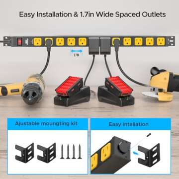 Mountable Long Power Strip, 2100 Joules Heavy Duty Surge Protector Power Strip, Slim Metal Power Bar with 6ft 14AWG Cord, 12-Outlet, ETL Listed,for Wall Mount, Under Desk, Garage, Workshop, and Office