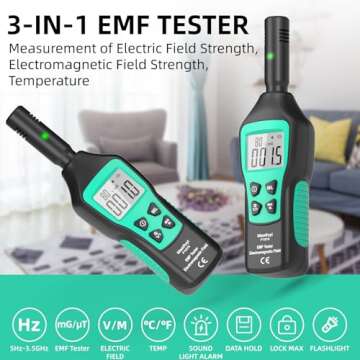 EMF Meter, EMF Detector, EMF Tester Digital LCD, Electromagnetic Radiation Detector for Outdoor, Home, Office, Ghost Hunting, Audible Alert, Indicator Lights