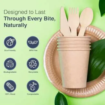 Eco-Friendly Wooden Cutlery Set - 300 Disposable Utensils