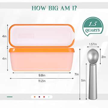 Nuenen 4 Pcs Reusable Ice Cream Containers with Lids and a Scoop 1.5 Quarts Plastic Rectangle Dessert Storage Tubs Homemade Ice Cream Storage Containers for Freezer Kitchen Refrigerator (Cute Colors)