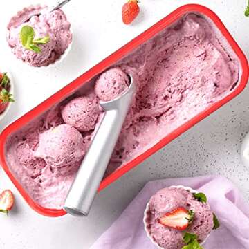 Nuenen 4 Pcs Reusable Ice Cream Containers with Lids and a Scoop 1.5 Quarts Plastic Rectangle Dessert Storage Tubs Homemade Ice Cream Storage Containers for Freezer Kitchen Refrigerator (Cute Colors)