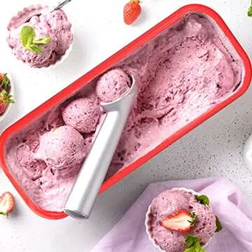 Nuenen 4 Pcs Reusable Ice Cream Containers with Lids and a Scoop 1.5 Quarts Plastic Rectangle Dessert Storage Tubs Homemade Ice Cream Storage Containers for Freezer Kitchen Refrigerator (Cute Colors)