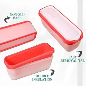 Nuenen 4 Pcs Reusable Ice Cream Containers with Lids and a Scoop 1.5 Quarts Plastic Rectangle Dessert Storage Tubs Homemade Ice Cream Storage Containers for Freezer Kitchen Refrigerator (Cute Colors)