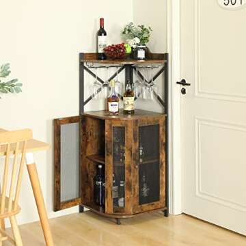 JKsmart Corner Bar Cabinet with Glass Holder, Industrial Wine Cabinet with Mesh Door, Liquor Bar Cab...
