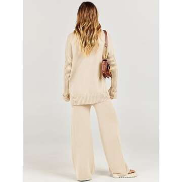 Caracilia Womens 2 Piece Sweater Set Knit Pullover Wide Leg Pants Lounge Matching Sets 2024 Fall Fashion Travel Outfits Beige Small