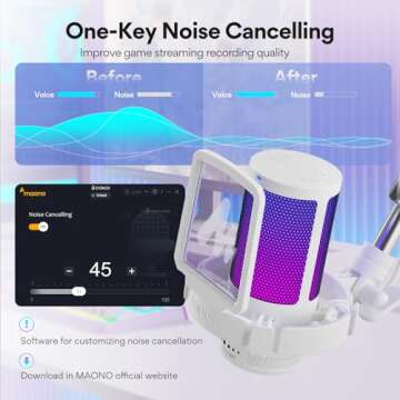 MAONO USB Gaming Microphone with Noise Cancellation, Computer PC Condenser Mic with RGB Light, Mute,...
