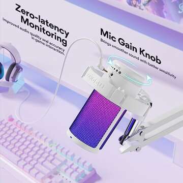 MAONO USB Gaming Microphone with Noise Cancellation, Computer PC Condenser Mic with RGB Light, Mute, Gain, Monitoring for Streaming, Podcast, YouTube, Twitch, Discord, PS5/4, GamerWave DGM20S