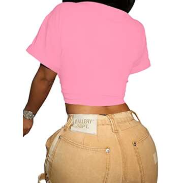Zoyami Womens Sexy Tie Front Crop Top Los Angeles Short Sleeve Graphic Tee Shirt Clubwear Letter Pin...
