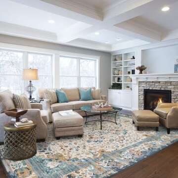 Rineflo-9'x12' Area Rugs,Machine Washable Rug for Living Room Dinner Room Bedroom,Bohemian Style Sof...