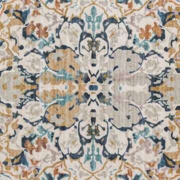 Rineflo-9'x12' Area Rugs,Machine Washable Rug for Living Room Dinner Room Bedroom,Bohemian Style Soft Non Slip Rug Carpet,Oriental Vintage Low Pile Large Area Rug (Blue, 9'x12')