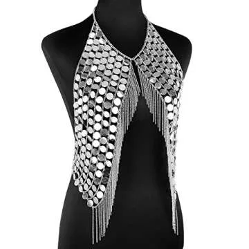 DOTASI Women's Halter Backless Tank Top Bra Body Chain Necklace Tassels Party (Sliver)