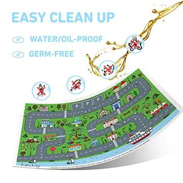 Disposable Stick-on Placemats 40 Pack for Baby & Kids, Restaurant Table Mats Disposable, Toddler Placemats with Car Toy, 12" x 18" Sticky Place Mats Roadmap Design