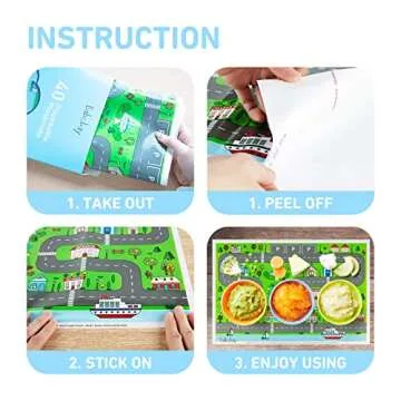 Disposable Stick-on Placemats 40 Pack for Baby & Kids, Restaurant Table Mats Disposable, Toddler Placemats with Car Toy, 12" x 18" Sticky Place Mats Roadmap Design