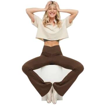 TOPYOGAS Women's Casual Bootleg Yoga Pants V Crossover High Waisted Flare Workout Pants Leggings Brown