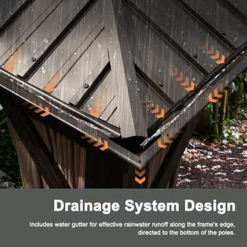 Domi 12x16FT Hardtop Gazebo with Netting & Curtains, Outdoor Aluminum Frame Gazebo with Galvanized Steel Double Roof, Outdoor Permanent Metal Pavilion for Patio Deck Lawn and Garden, Brown