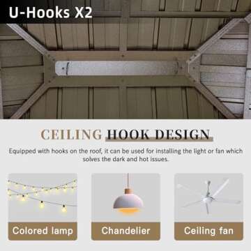 Domi 12x16FT Hardtop Gazebo with Netting & Curtains, Outdoor Aluminum Frame Gazebo with Galvanized Steel Double Roof, Outdoor Permanent Metal Pavilion for Patio Deck Lawn and Garden, Brown