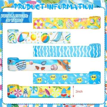 Yuxung 6 Rolls Summer Beach Wired Ribbon for Crafting and Decor