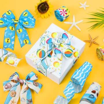 Yuxung Summer Beach Wired Edge Ribbon for DIY Projects