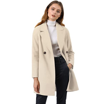 Allegra K Women's Notched Lapel Double Breasted Raglan Winter Coat - Stylish Warmth