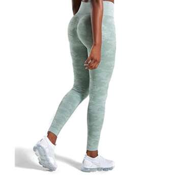 M MOYOOGA Camo Seamless Legging for Women High Waist Tummy Control Workout Gym Sport Active Yoga Fitness Pants (Medium, Sage Green)