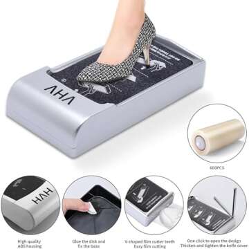 Shoe Cover Dispenser, 2024 New Film Disposable Shoe Cover Machine with Shoe Cover Film (Can be used 600 times), Films Shoe Wrapping Machine for Home, Factory. (silver)