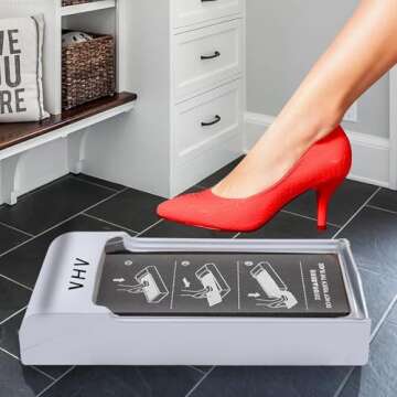 Shoe Cover Dispenser, 2024 New Film Disposable Shoe Cover Machine with Shoe Cover Film (Can be used 600 times), Films Shoe Wrapping Machine for Home, Factory. (silver)