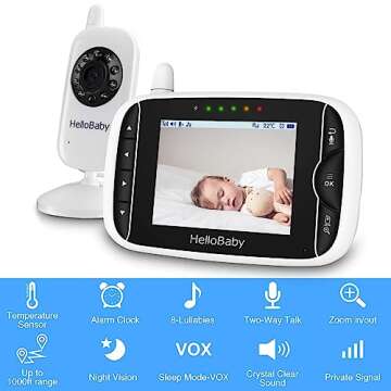Video Baby Monitor with Camera and Audio, 3.2Inch LCD Display, Infrared Night Vision, Two-Way Audio ...