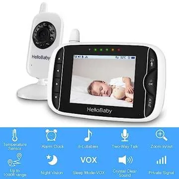 Video Baby Monitor with Camera and Audio, 3.2Inch LCD Display, Infrared Night Vision, Two-Way Audio ...