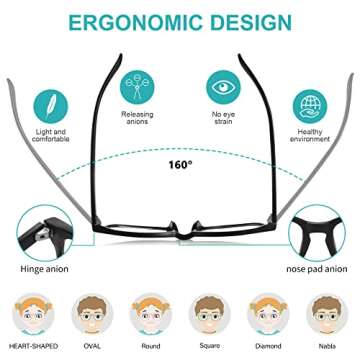 Okany Blue Light Glasses for Kids 3 Pack Blue Light Blocking Glasses for Girls Boys Computer Gaming Screen Glasses, Anti Glare Eyestrain Teen Fashion Glasses Age 3-10 (Grey Black+Transparent+Leopard)