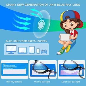 Okany Blue Light Glasses for Kids 3 Pack Blue Light Blocking Glasses for Girls Boys Computer Gaming Screen Glasses, Anti Glare Eyestrain Teen Fashion Glasses Age 3-10 (Grey Black+Transparent+Leopard)