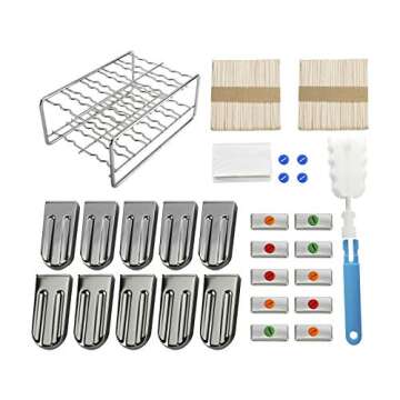 HYDDNice Stainless Steel Popside Molds Kit, 10 Ice Pop Makers Mold with Rack, 10 Silicone Seals, 100 Reusable Bamboo Sticks, 20 Pop Bags,Cleaning Brush