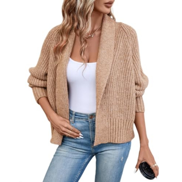 Yingkis Women's Cardigan Sweaters Fall Winter Open Front Batwing Long Sleeve Shawl Neck Chunky Knit ...