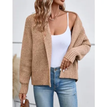 Yingkis Women's Cardigan Sweaters Fall Winter Open Front Batwing Long Sleeve Shawl Neck Chunky Knit Loose Outwear Coats,Camel 2XL